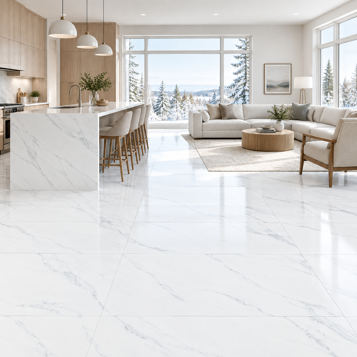 Glorious White, 32×64, tile, an illustration of it installed