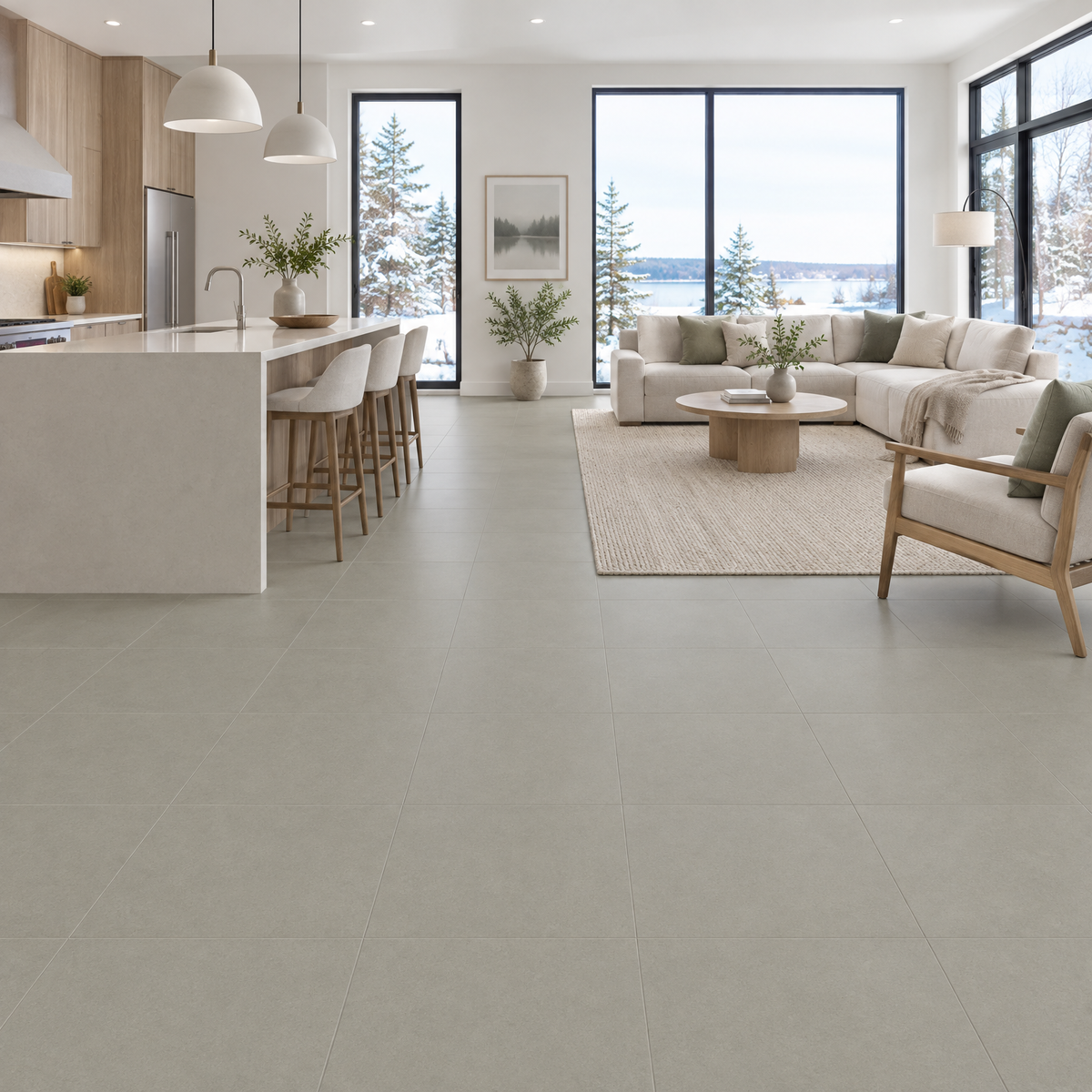 Grigio Medio Matte Tile 24×24, an illustration of it installed