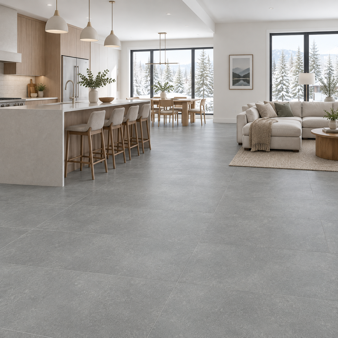 Grigio Medio Matte Tile 24×48, an illustration of it installed