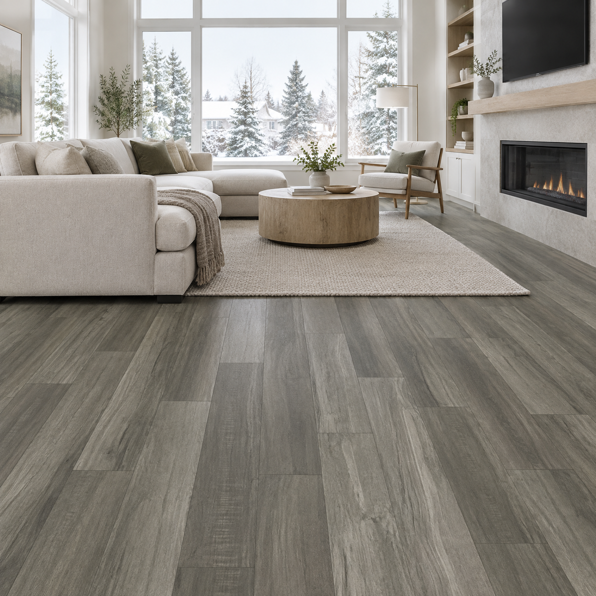 Grey Vinyl Plank 7×48 — GS-06, an illustration of it installed