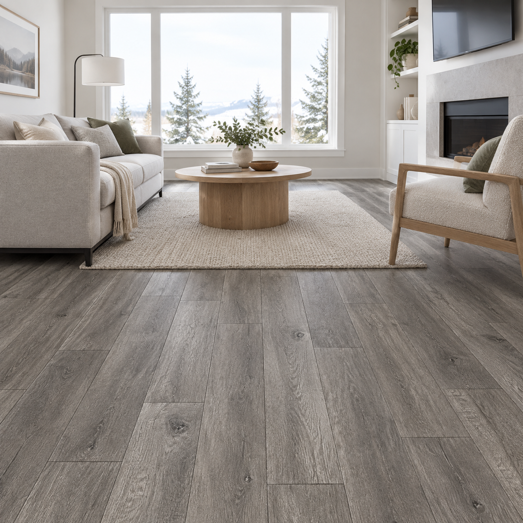 Grey Vinyl Plank 7×48 — GS-07, an illustration of it installed