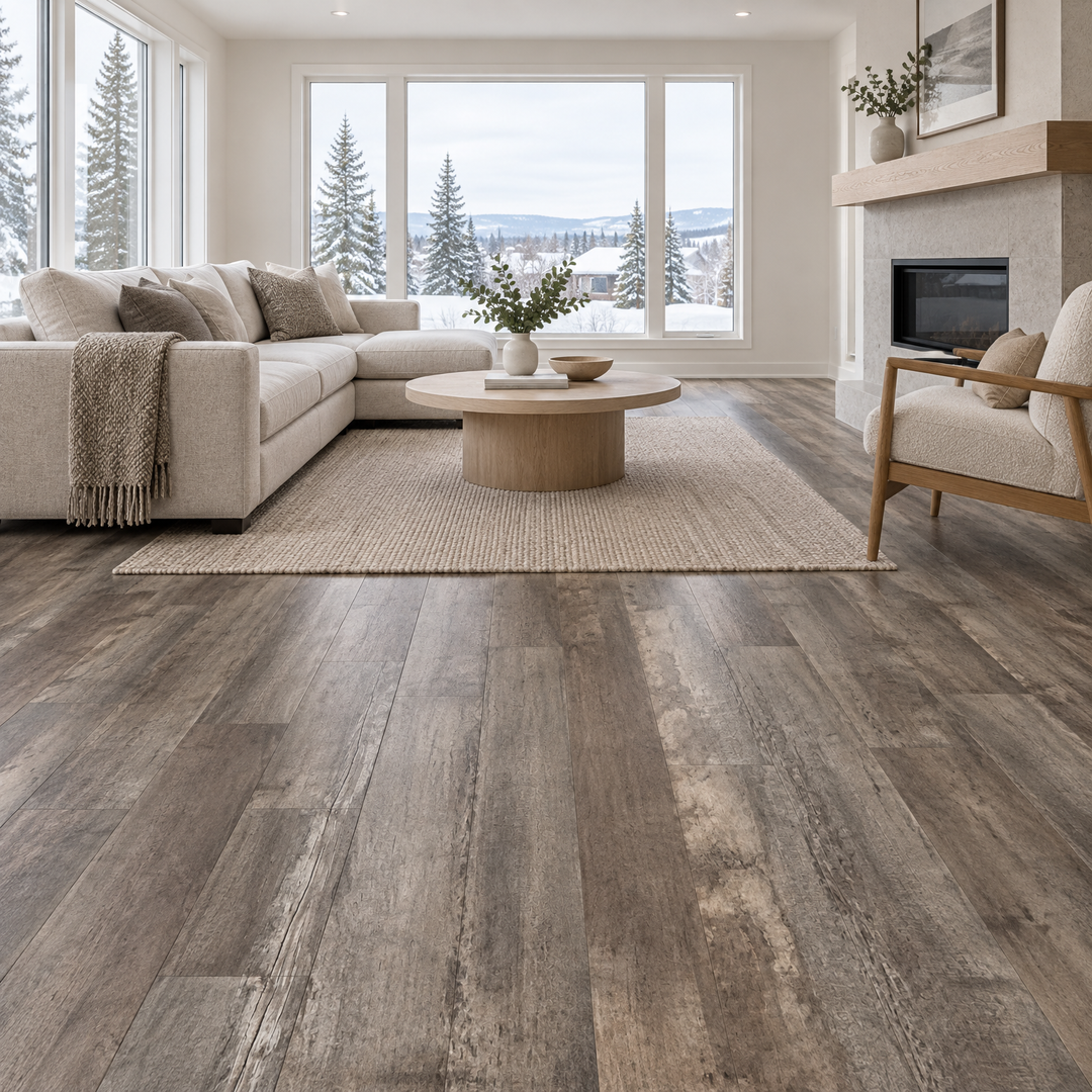 Grey Vinyl Plank 7×48 — GS-08, an illustration of it installed
