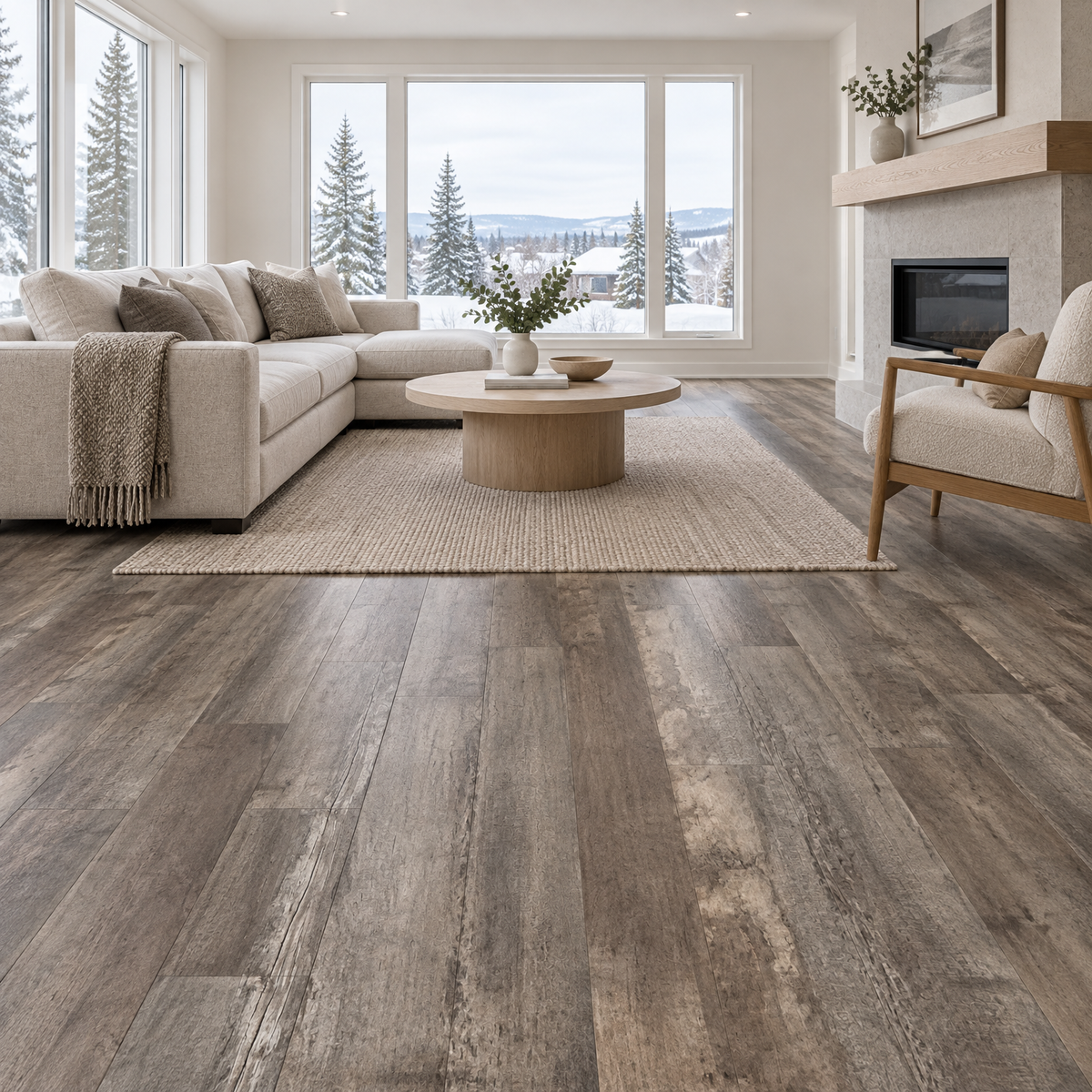 Grey Vinyl Plank 7×48 — GS-08, an illustration of it installed