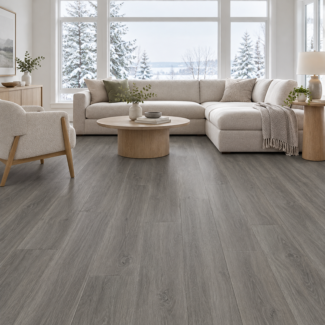 Grey Vinyl Plank 7×48 — GS-09, an illustration of it installed