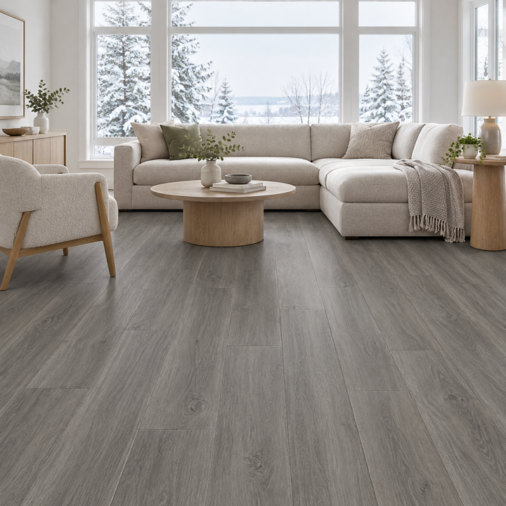 Grey Vinyl Plank 7×48 — GS-09, an illustration of it installed