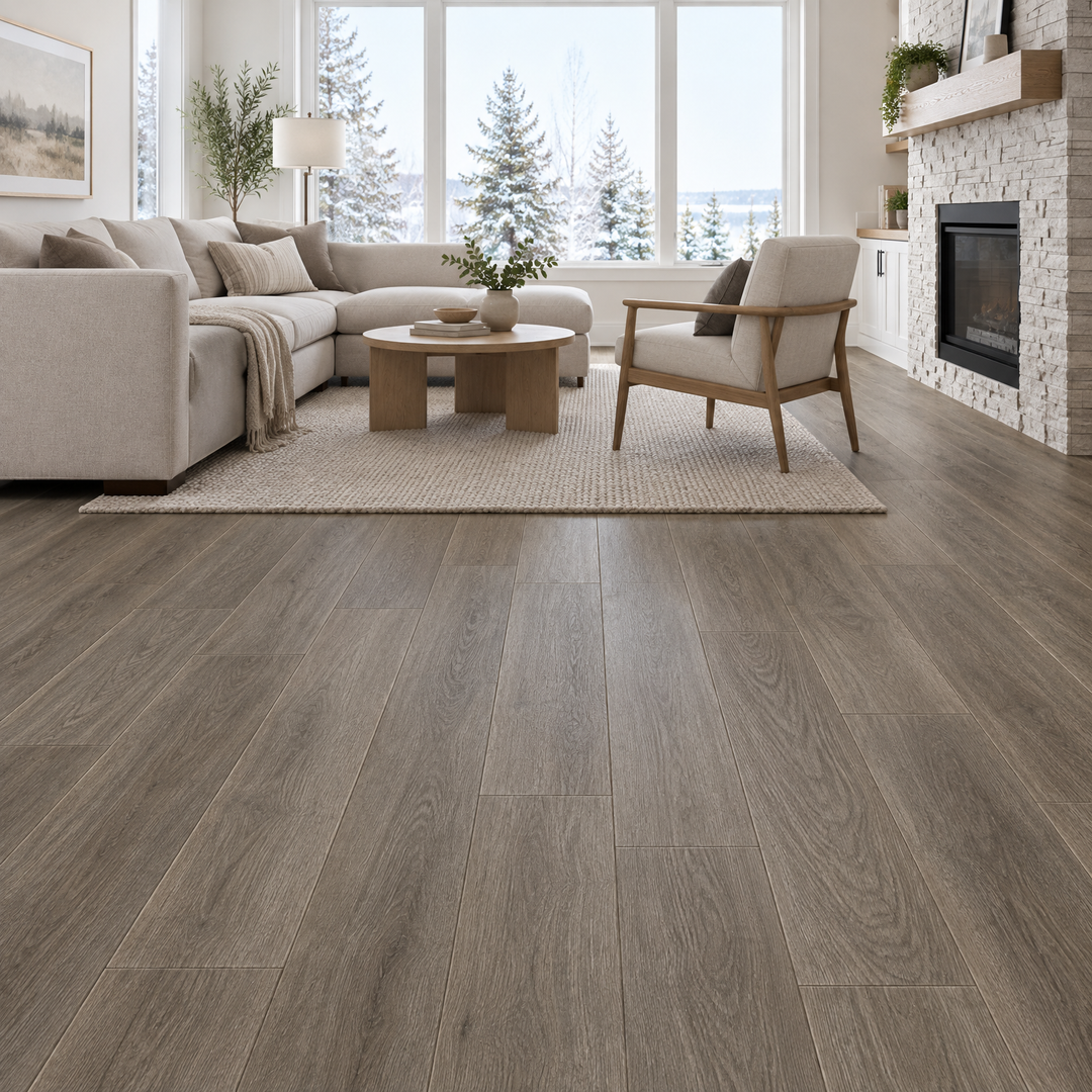 Grey Vinyl Plank 7×48 — GS-12, an illustration of it installed