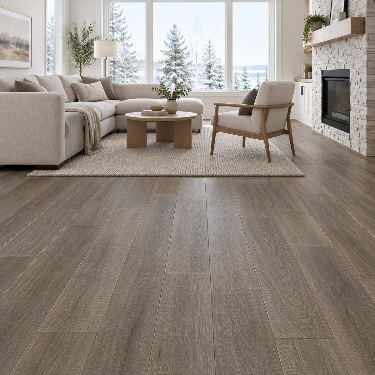 Grey Vinyl Plank 7×48 — GS-12, an illustration of it installed