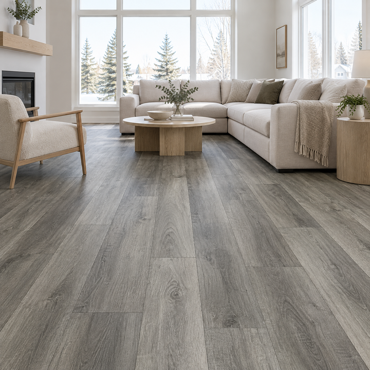 Grey Vinyl Plank 7×48 — GS-17, an illustration of it installed