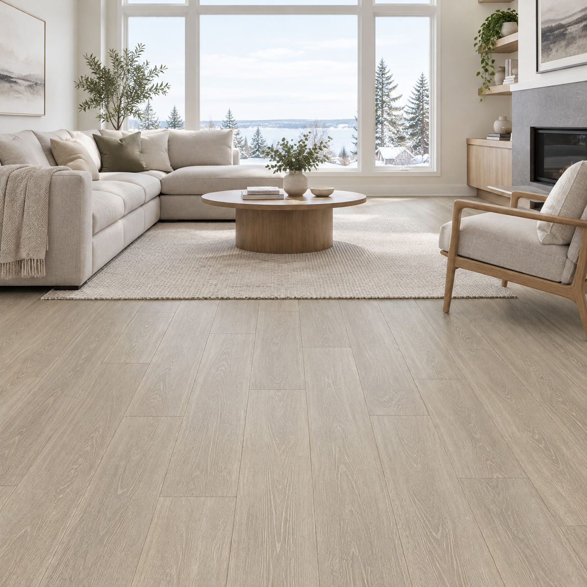 Beige Vinyl Plank 7×48 — GS-18, an illustration of it installed