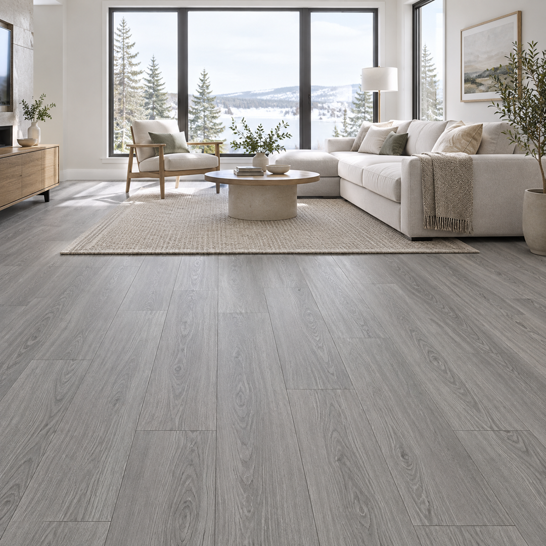 Grey Vinyl Plank 7×48 — GS-20, an illustration of it installed