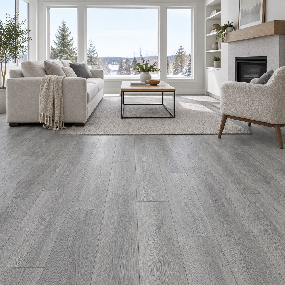 Grey Vinyl Plank 7×48 — GS-21, an illustration of it installed