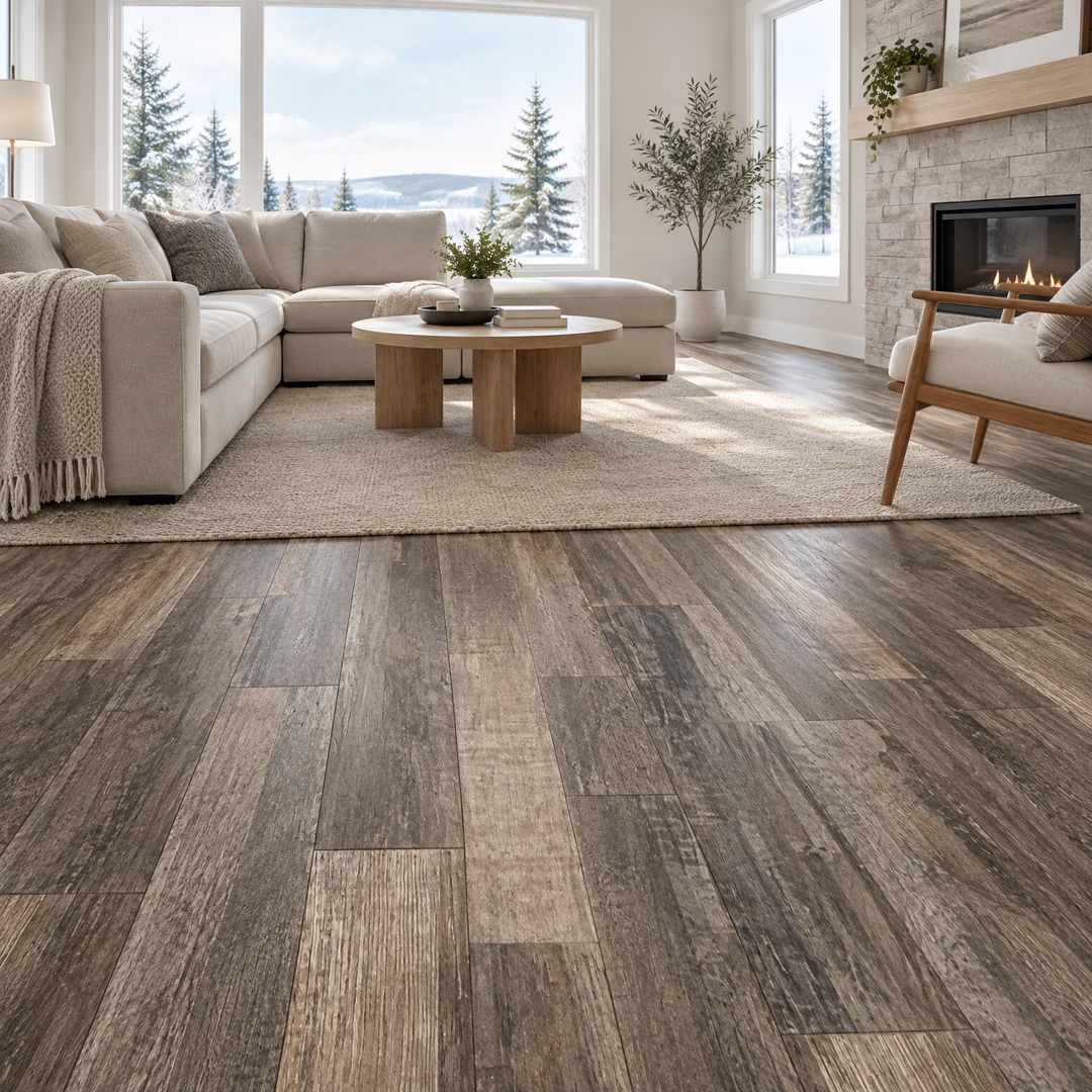 Grey Vinyl Plank 7×48 — GS-22, an illustration of it installed