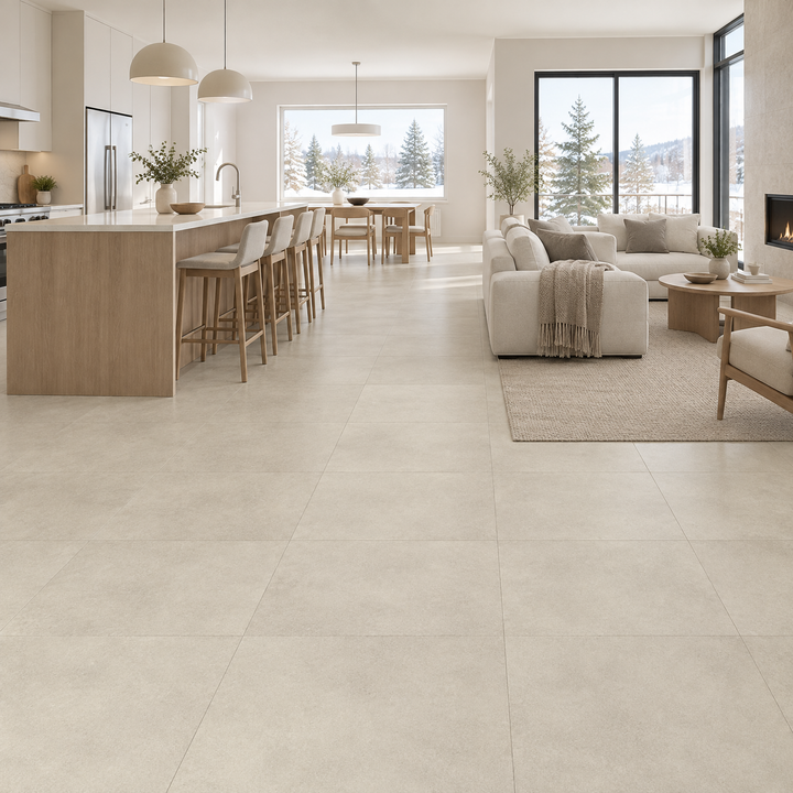Imola Off White Matte Tile 24×24, an illustration of it installed