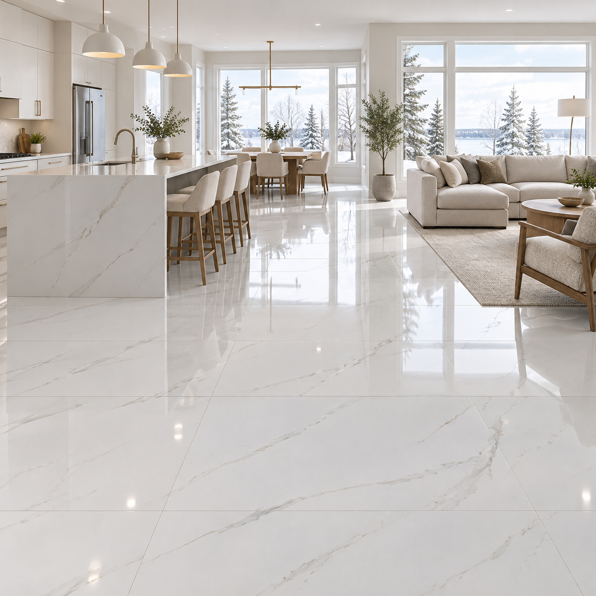 Grey Glossy Tile 24×48 — JBM126015D, an illustration of it installed