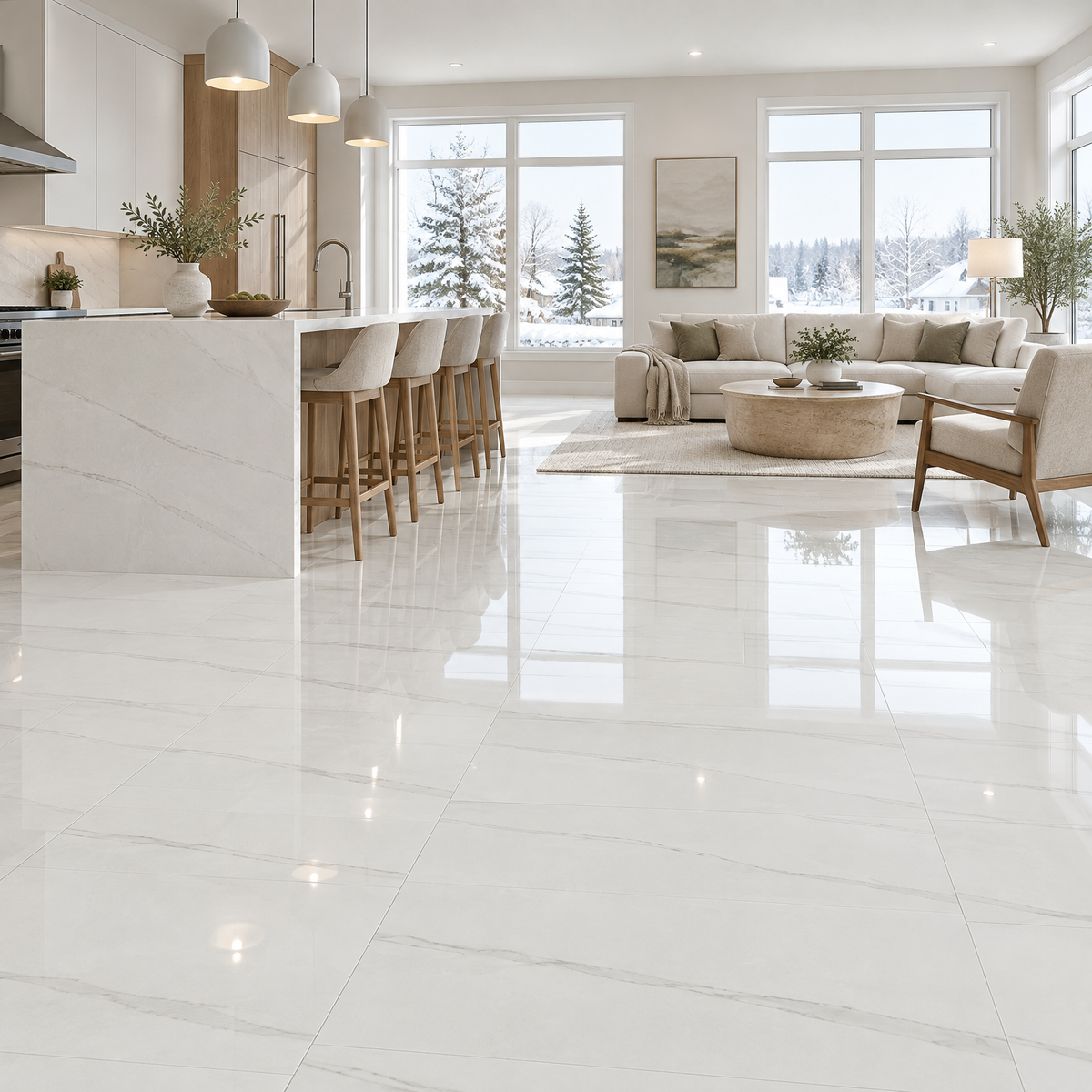 White Glossy Tile 12×24 — JBM6015D-36, an illustration of it installed