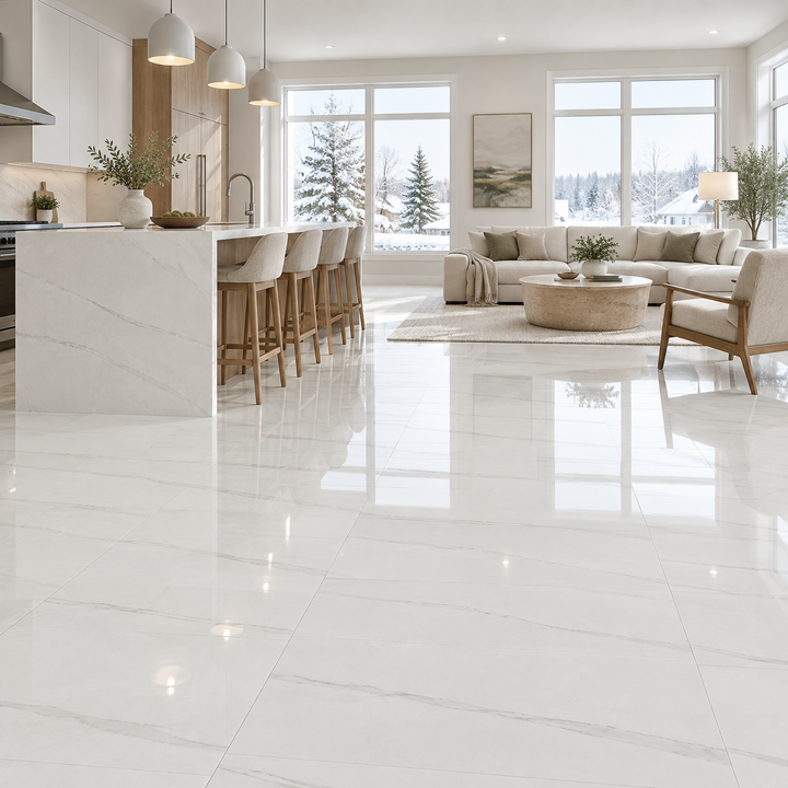 White Glossy Tile 12×24 — JBM6015D-36, an illustration of it installed