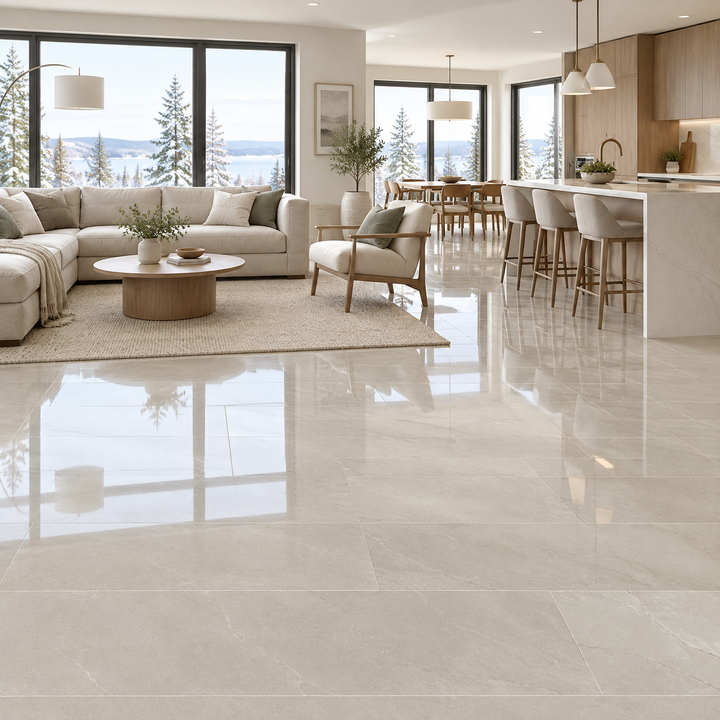 Beige Glossy Tile 12×24 — JM6482D-36, an illustration of it installed