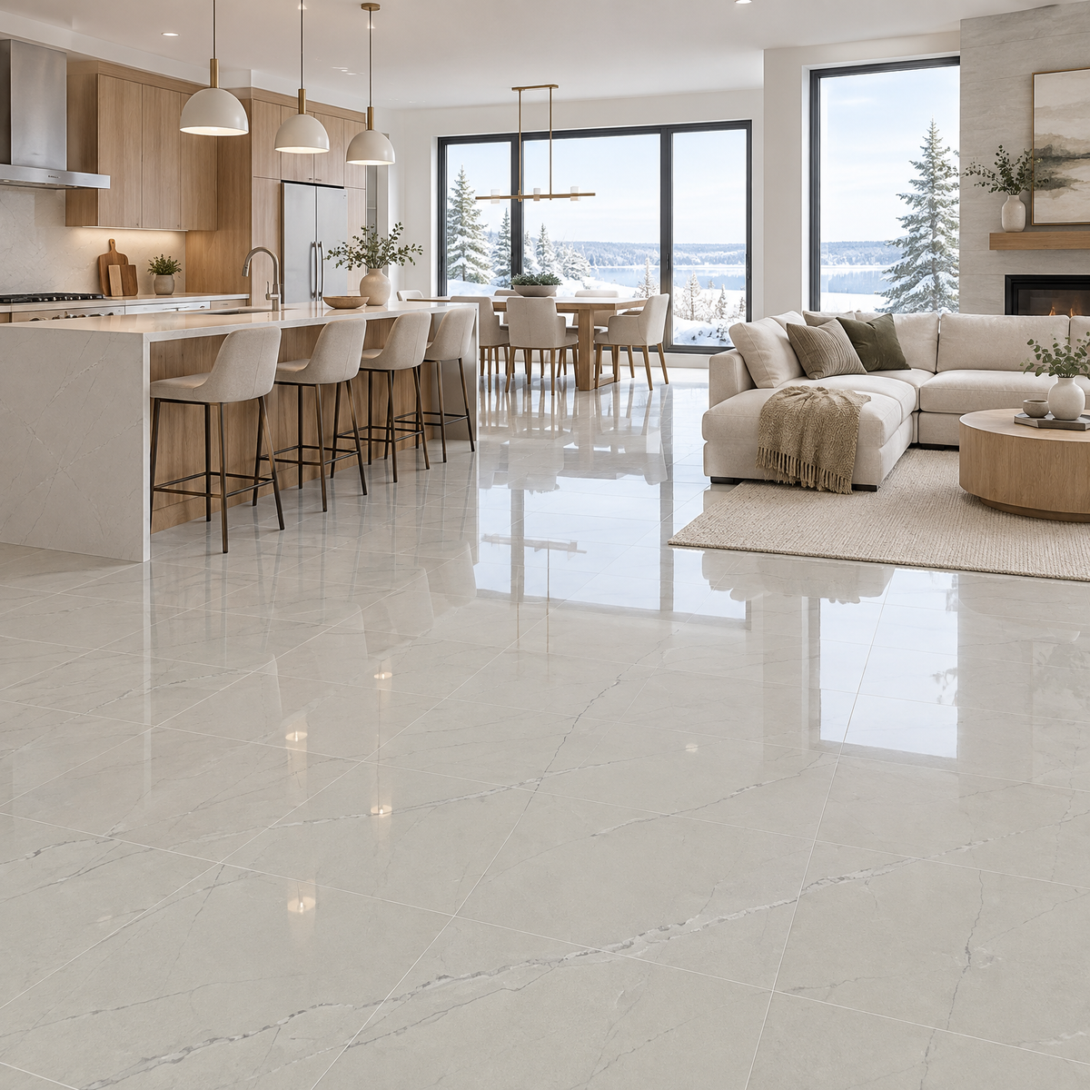 Jordan Light Grey Glossy Tile 24×24, an illustration of it installed