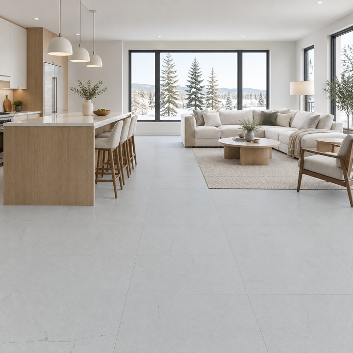 Grey Matte Tile 24×24 — JX6620D, an illustration of it installed