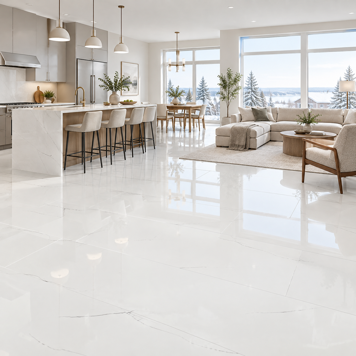 Lasa White, 24×48 glossy, tile, an illustration of it installed