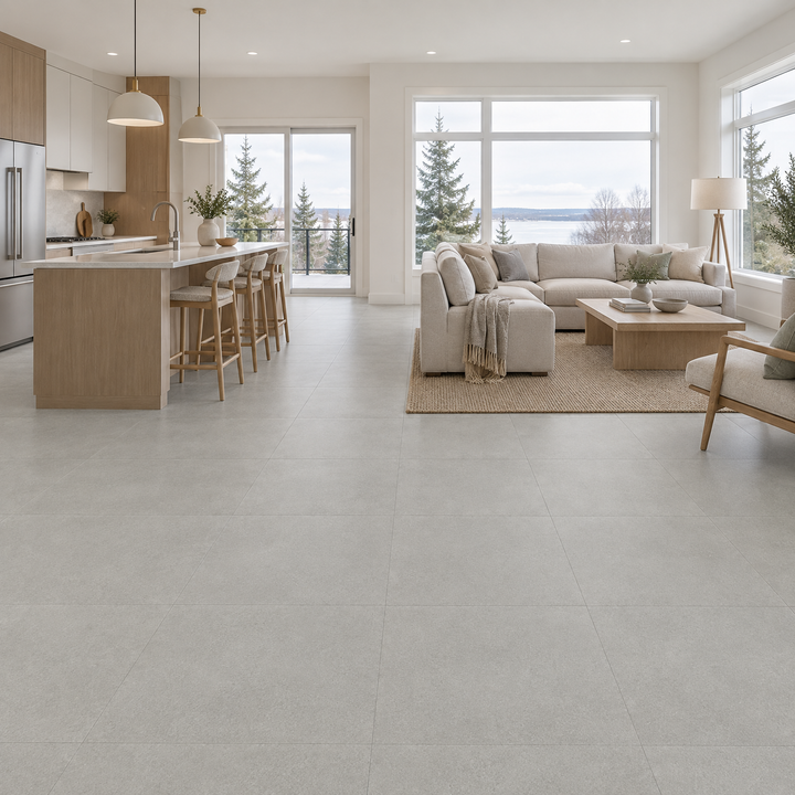 Matera Grigio Matte Tile 24×24, an illustration of it installed