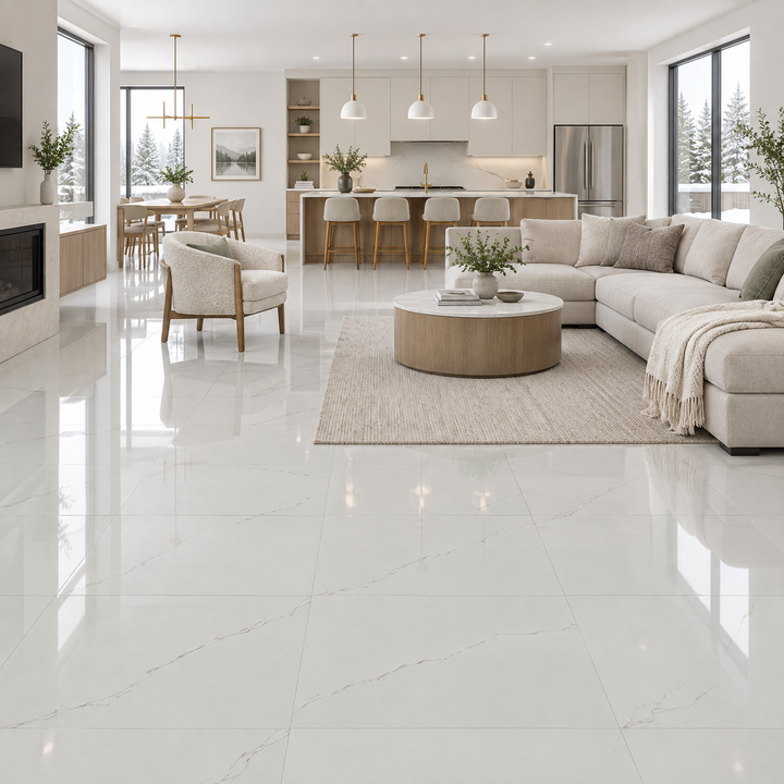Motion, 24×24 glossy, tile, an illustration of it installed