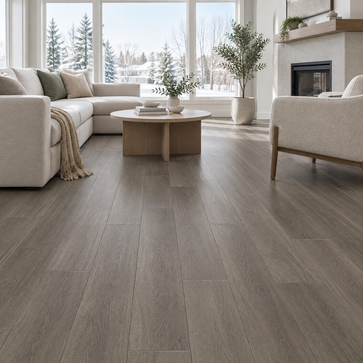 Grey Vinyl Plank 7×48 — NP8-01, an illustration of it installed