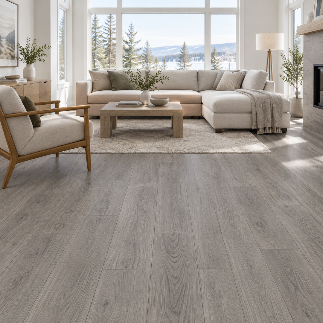 Grey Vinyl Plank 7×48 — NP8-02, an illustration of it installed