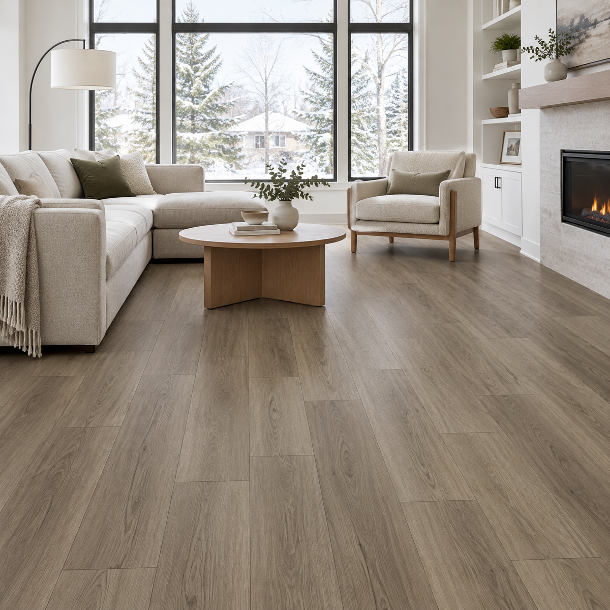 Beige Vinyl Plank 7×48 — NP8-03, an illustration of it installed