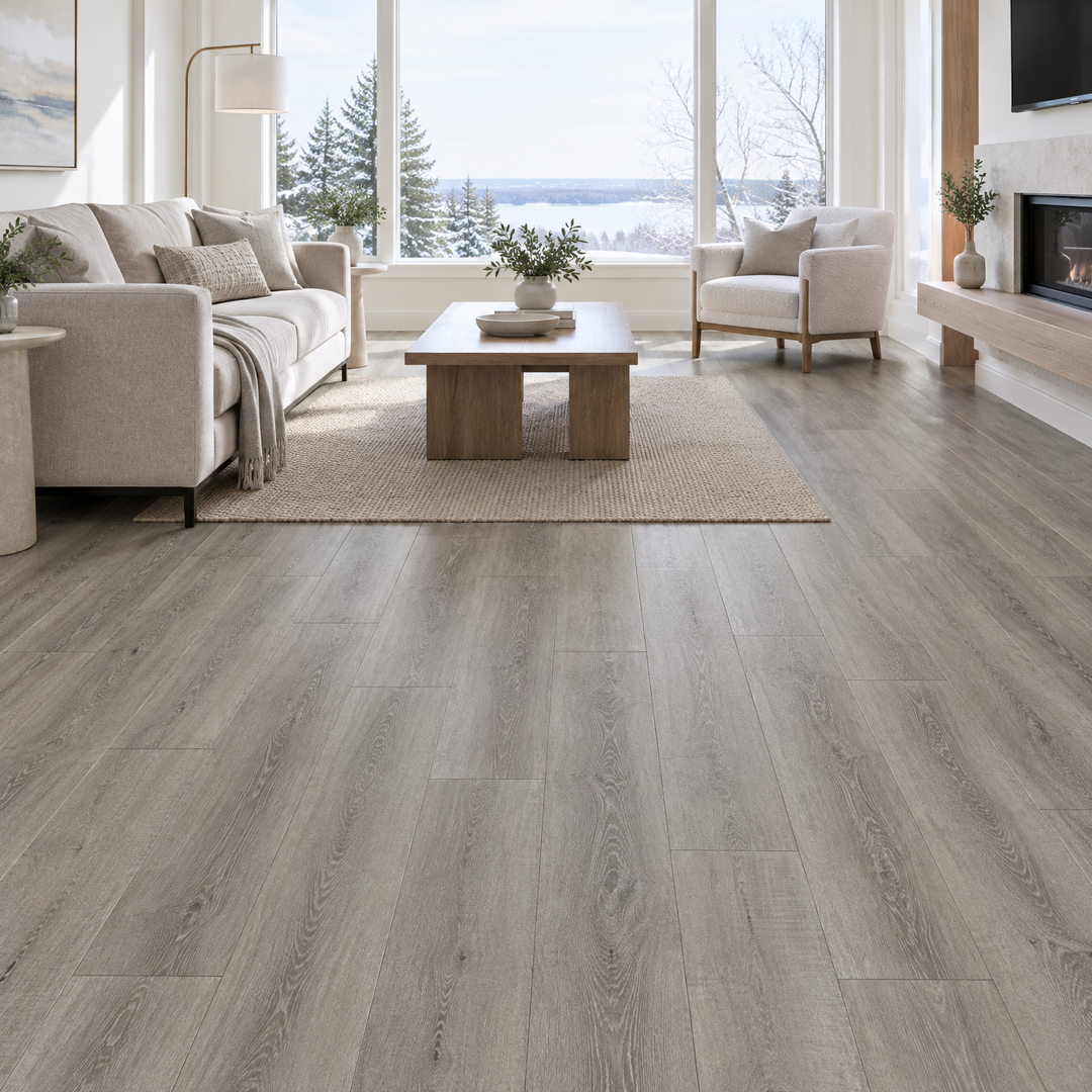 Grey Vinyl Plank 7×48 — NP8-04, an illustration of it installed