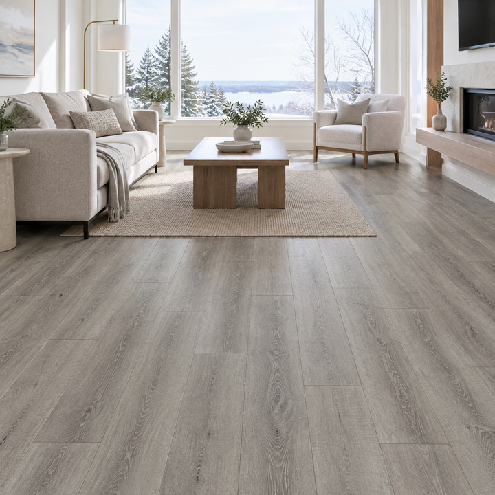 Grey Vinyl Plank 7×48 — NP8-04, an illustration of it installed