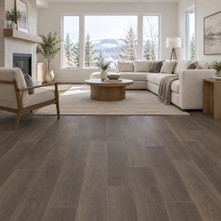 Grey Vinyl Plank 7×48 — NP8-05, an illustration of it installed