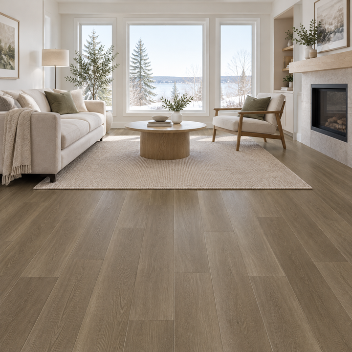 Beige Vinyl Plank 7×48 — NP8-07, an illustration of it installed