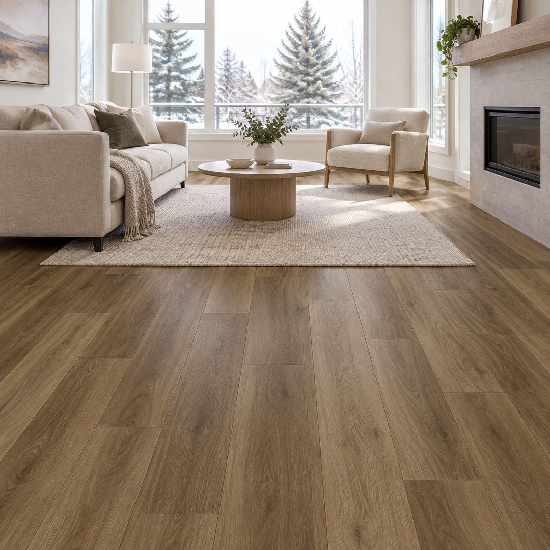 Brown Vinyl Plank 7×48 — NP8-08, an illustration of it installed
