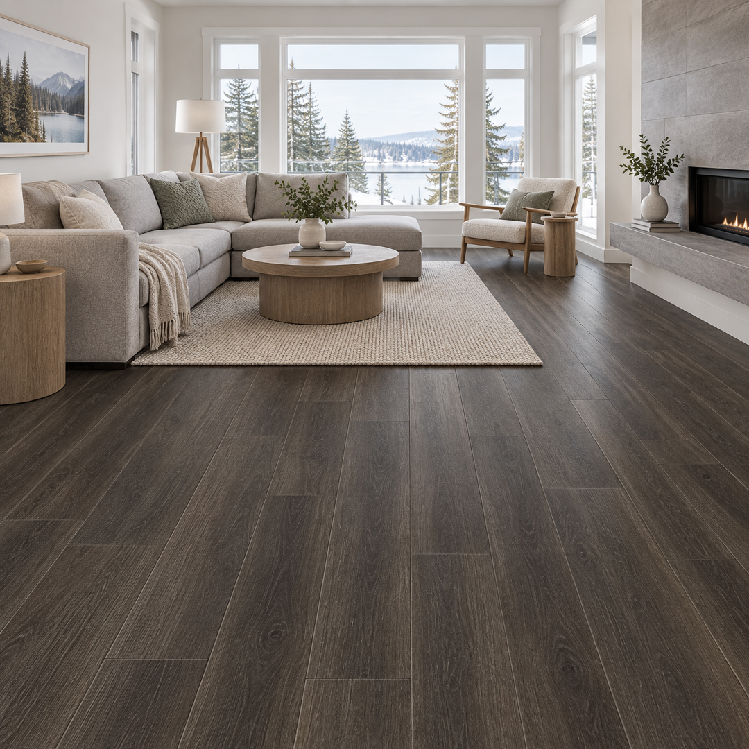 Grey Vinyl Plank 7×48 — NP8-09, an illustration of it installed