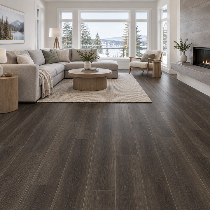 Grey Vinyl Plank 7×48 — NP8-09, an illustration of it installed
