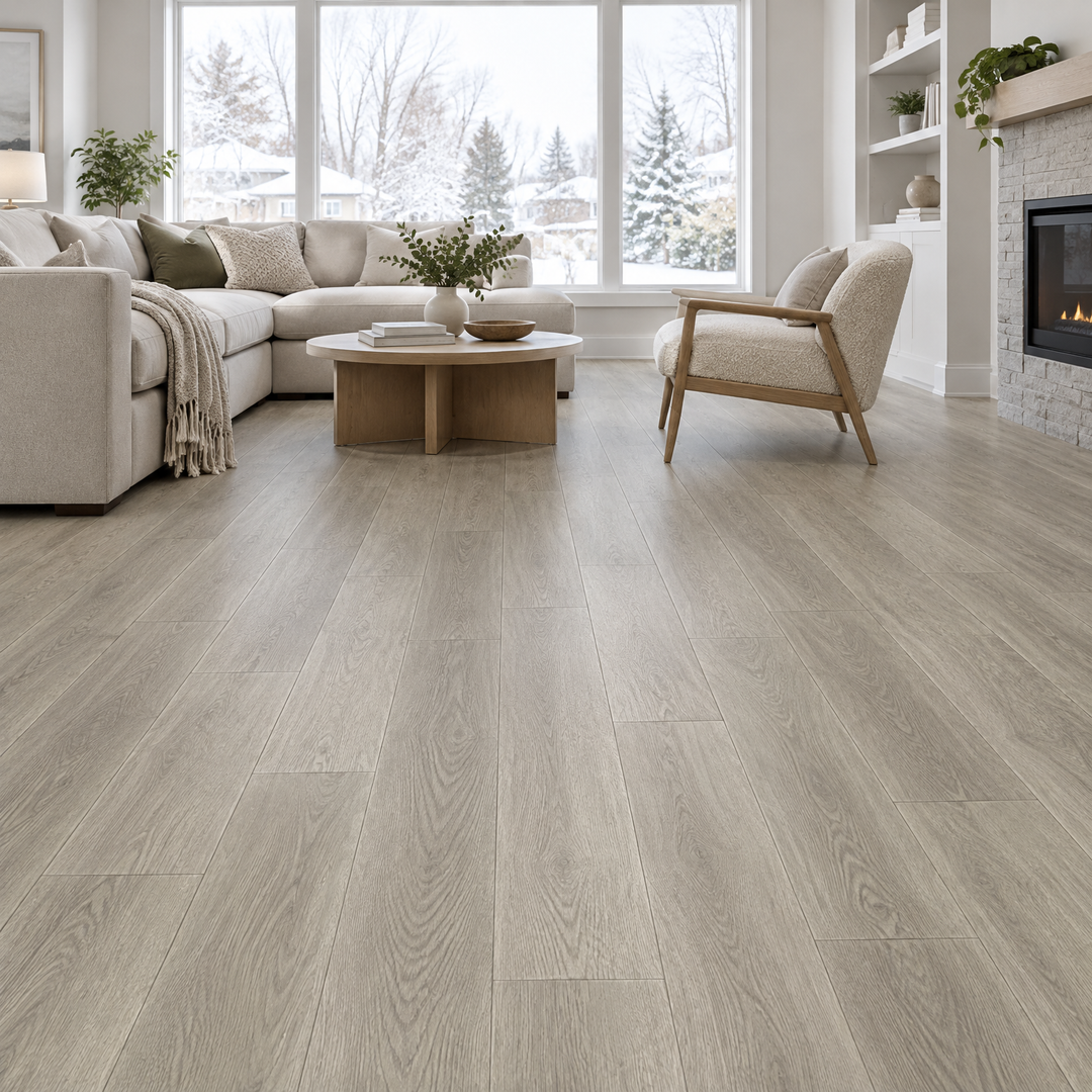Grey Vinyl Plank 7×48 — NP8-10, an illustration of it installed