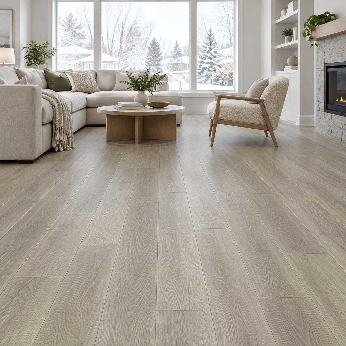 Grey Vinyl Plank 7×48 — NP8-10, an illustration of it installed
