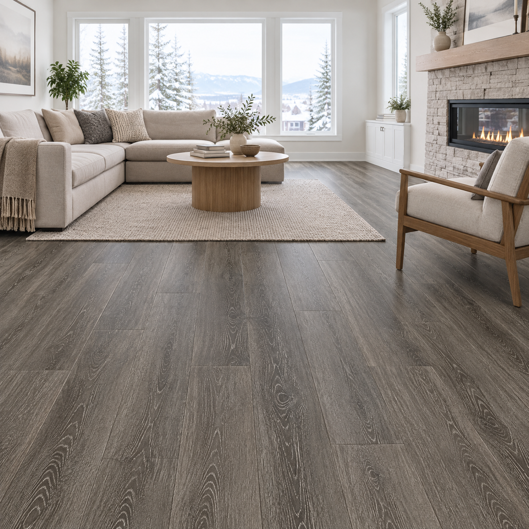 Grey Vinyl Plank 7×48 — NP8-12, an illustration of it installed