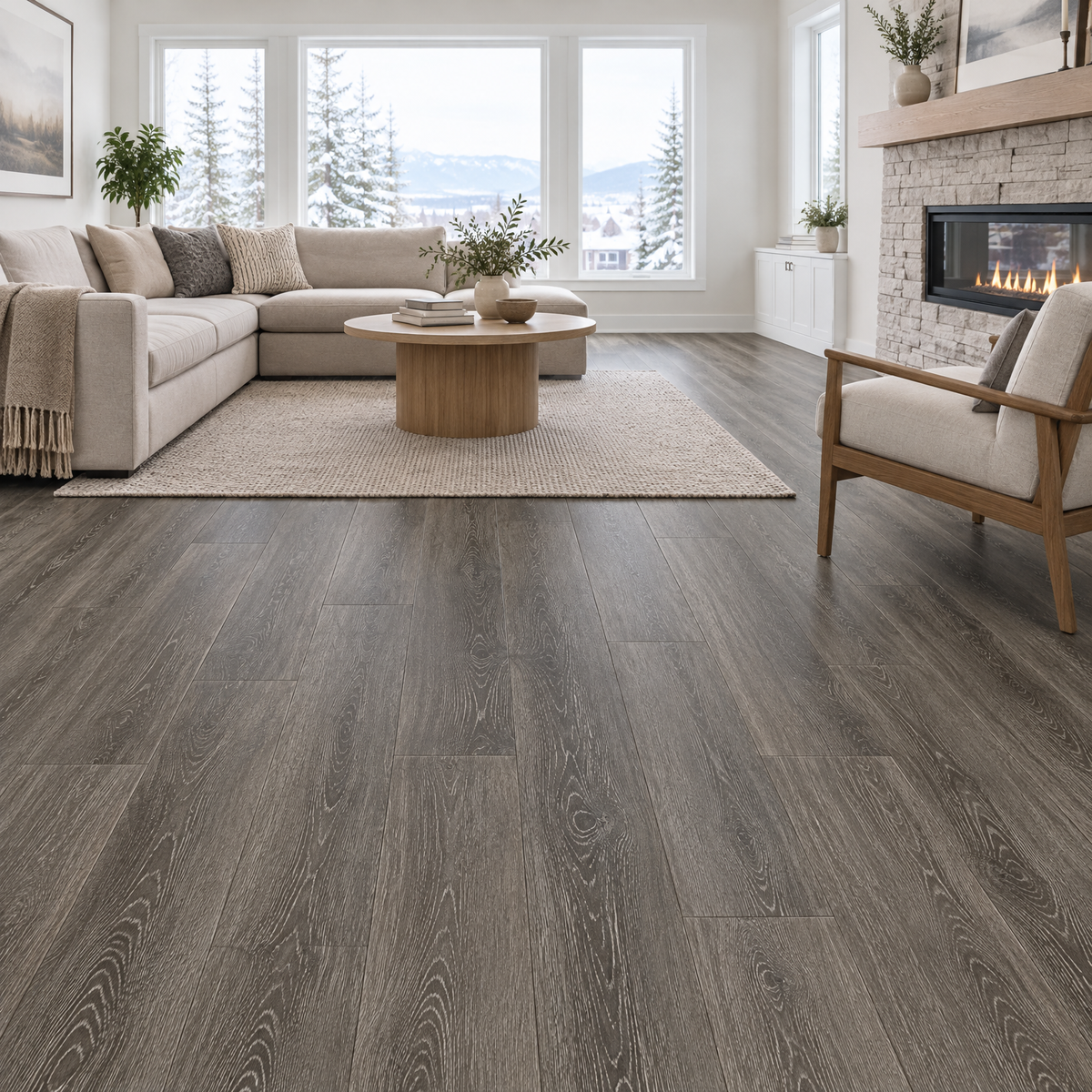 Grey Vinyl Plank 7×48 — NP8-12, an illustration of it installed