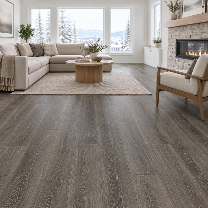 Grey Vinyl Plank 7×48 — NP8-12, an illustration of it installed