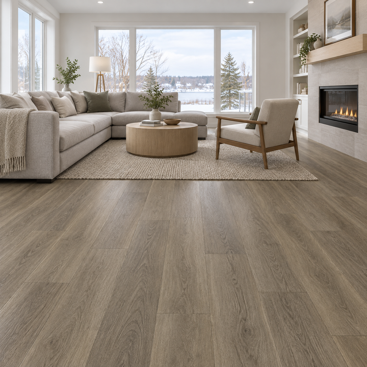 Grey Vinyl Plank 7×48 — NP8-14, an illustration of it installed