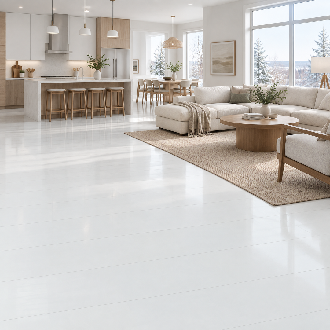 Plain White Tile 16×48, an illustration of it installed