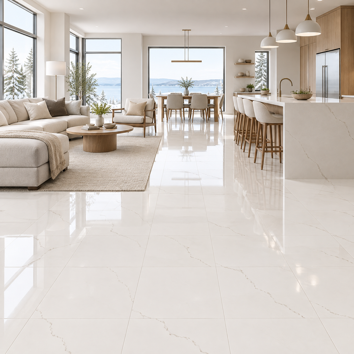 Premium Motion, 12×24 glossy, tile, an illustration of it installed