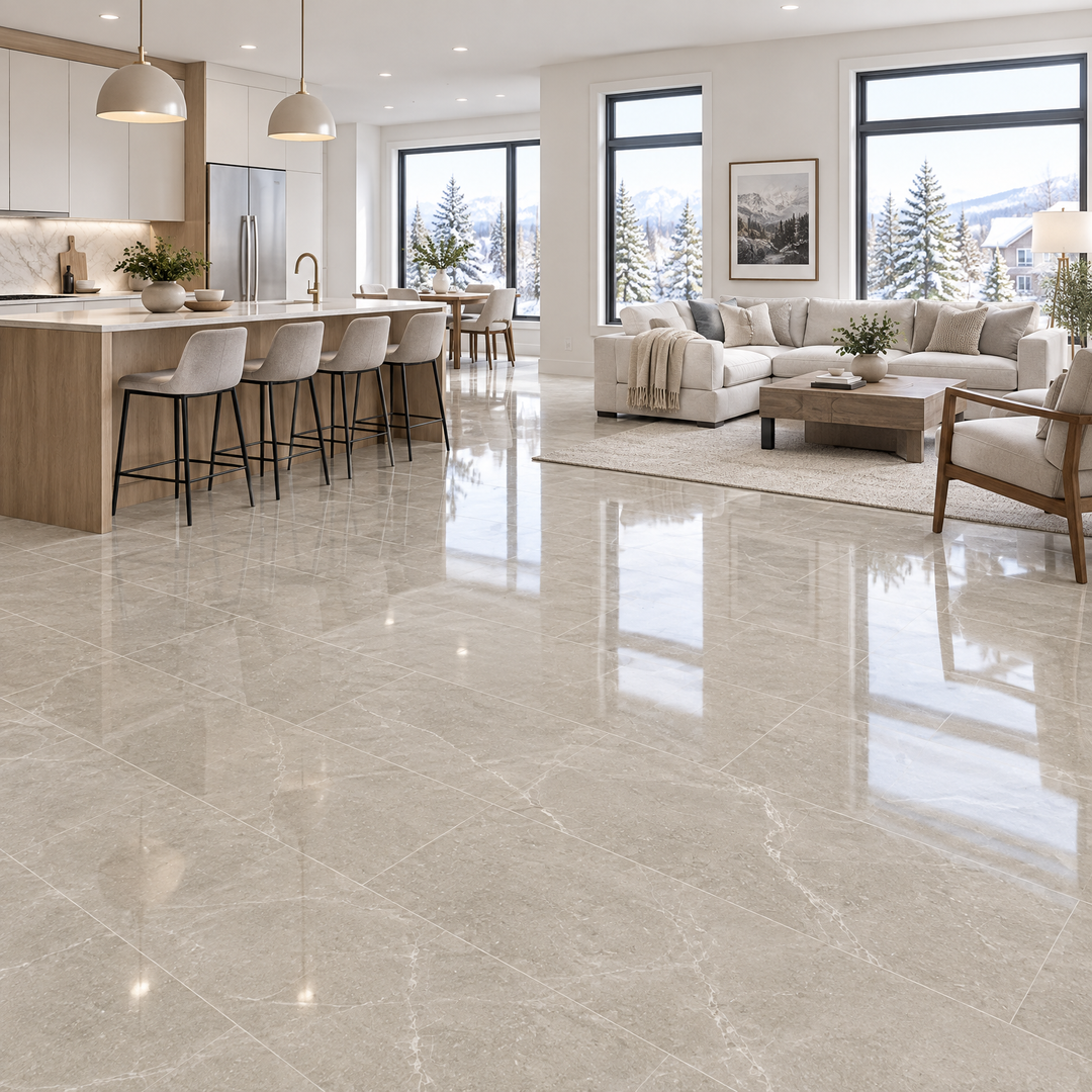 Pulpis Light Grey Glossy, 12×24, tile, an illustration of it installed