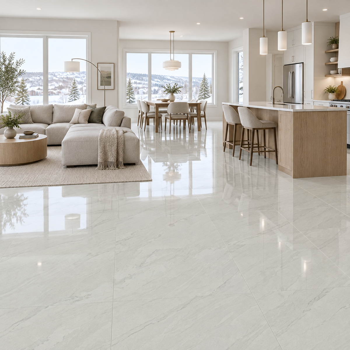 Rodas Bianco Glossy Tile 24×24, an illustration of it installed