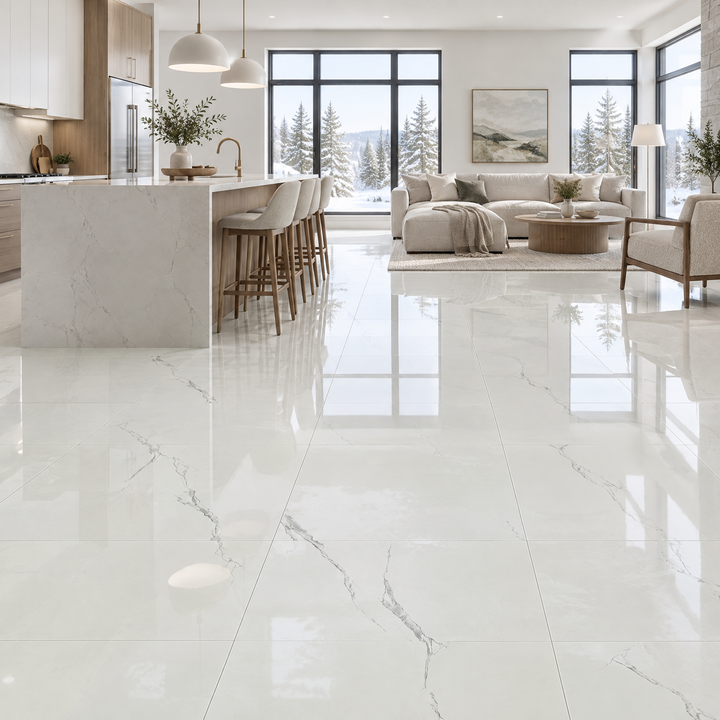 Satvario Glossy Tile 24×48, an illustration of it installed