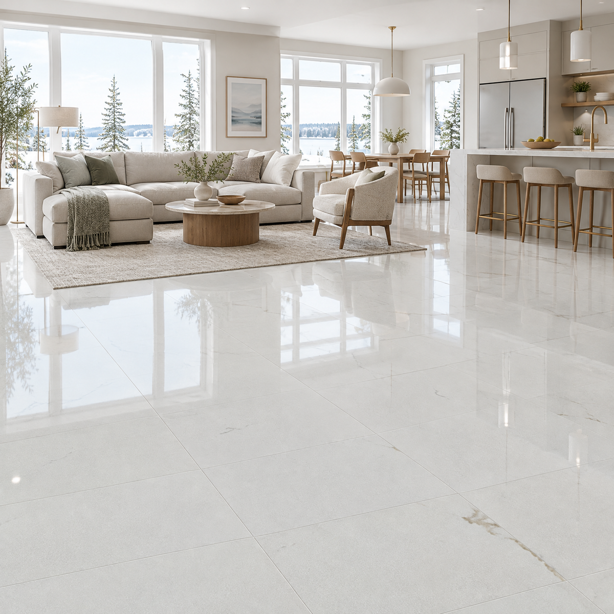 Satvario Golden, 12×24 glossy, tile, an illustration of it installed