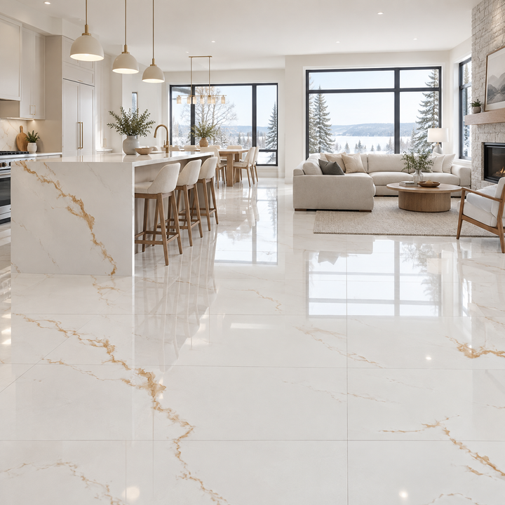 Satvario Golden Glossy Tile 24×48, an illustration of it installed