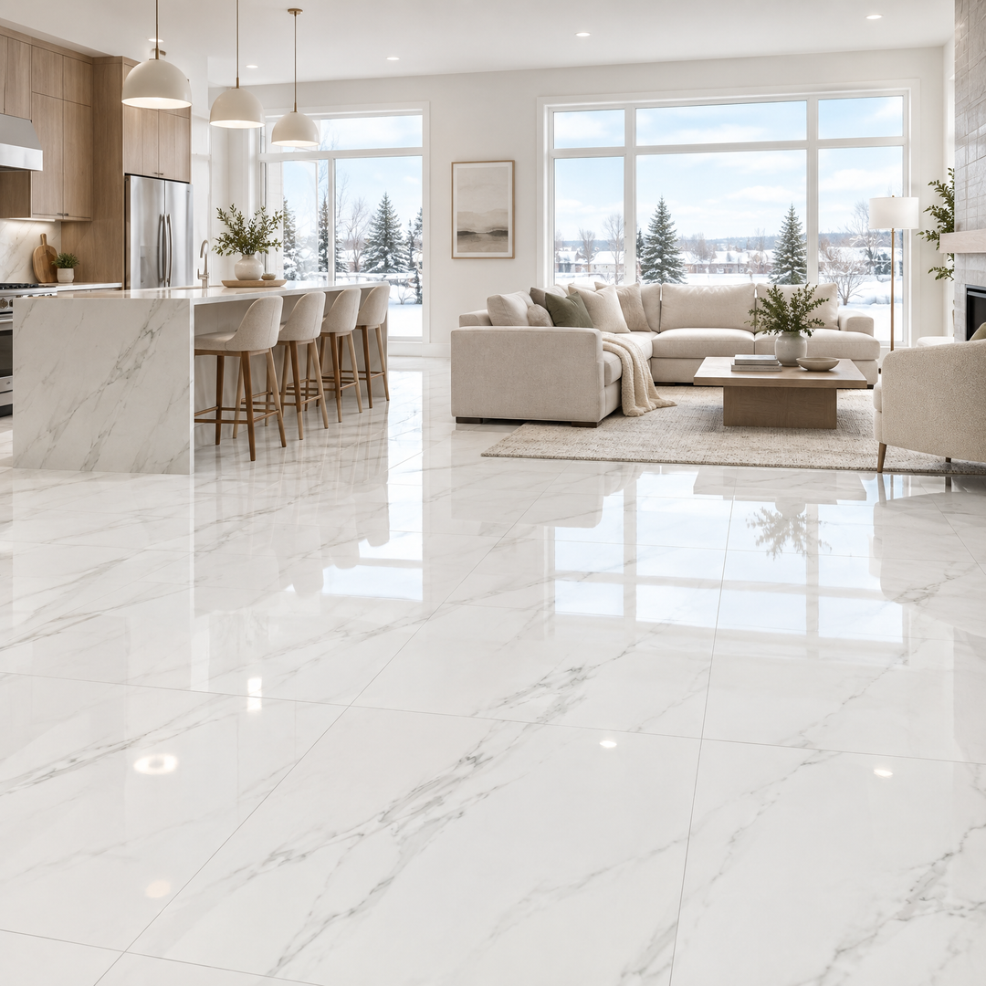 Satvario Nova, 24×48 glossy, tile, an illustration of it installed